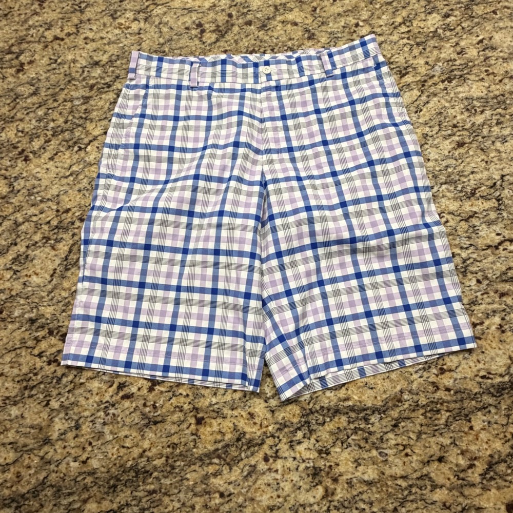 Nike Golf Dri-FIT Plaid Shorts Men 34 Blue Purple White Checkered Performance ws